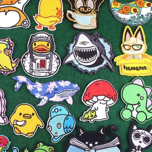 Cartoon Duck/Cat Patch Embroidery Patches For Clothes Iron On EmbroiderIed Patch For Clothing DIY Cute Animals Stripes Sticker