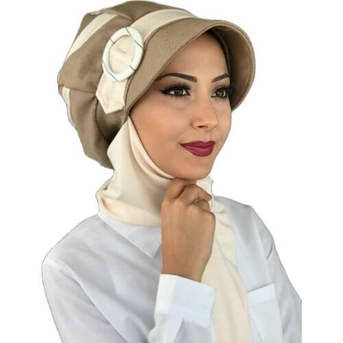 2021 new Fashion Hijab Women Muslim Bathing Cap Islamic Hijab Scarf Scarf Milk Coffee Cream Color Horsehair Hijab Hat