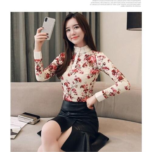 2021autumn and winter new womens Korean style tops all-match fashion slimming lace bottoming shirts