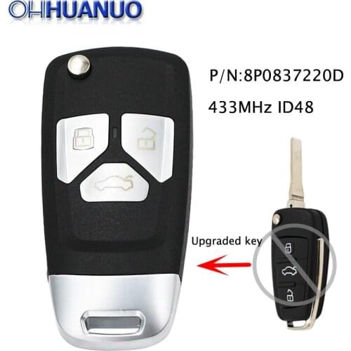 Upgraded Flip Remote key Uncut Blade HU66 433MHz With ID48 Chip Fob for Audi A3 S3 RS3 TT TTS TTRS P/N: 8P0 837 220 D