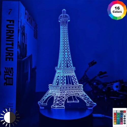 Paris Eiffel Tower 3d Illusion Led Baby Night Light Color Changing Bedroom Decor Lights Unique Birthday Gift Table Usb Lamp