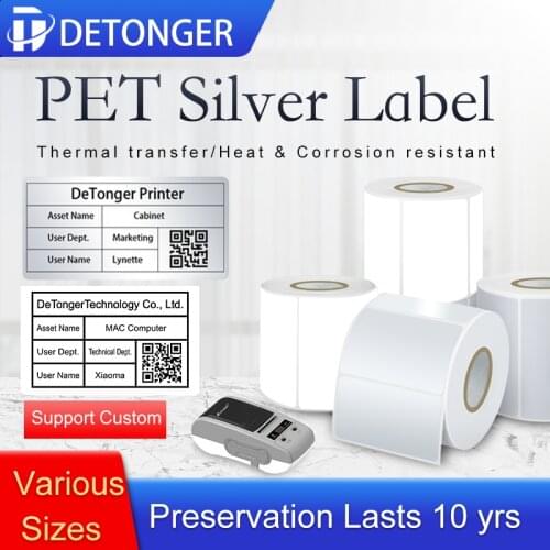 DETONGER Durable PET Label Thermal Transfer Adhesive Paper Fixed Asset Tag
