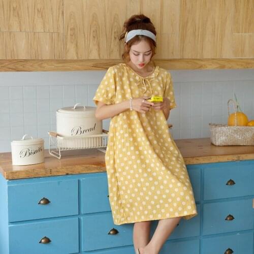 Cotton silk pajamas womens spring and summer thin section plus size short-sleeved cotton silk pajamas print home service