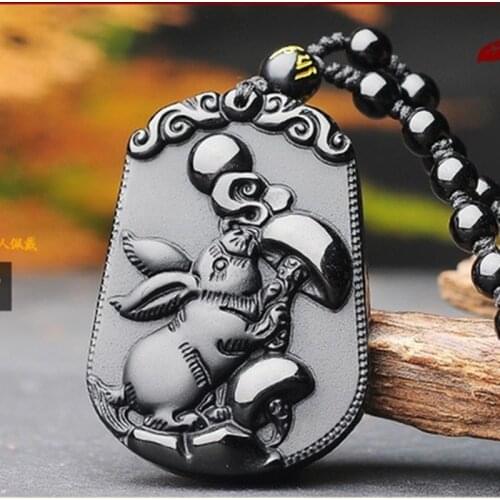 Natural Obsidian 12 Zodiac Dragon Pendant Fashion Jewelry Mens and Womens Hand Carved Zodiac Dragon Necklace