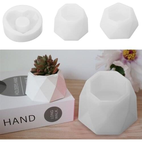 DIY Resin Silicone Polygonal Pot Molds Succulent Flowerpot Clay Cement Plaster 3 Holes Gypsum Forms Concrete Craft Cup Moulds