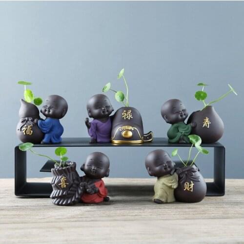 Purple Clay Retro Zen Small Monk Vase Creative Personality Tea Pet Mini Hydroponic Planter Dried Flower Scindapsus Container