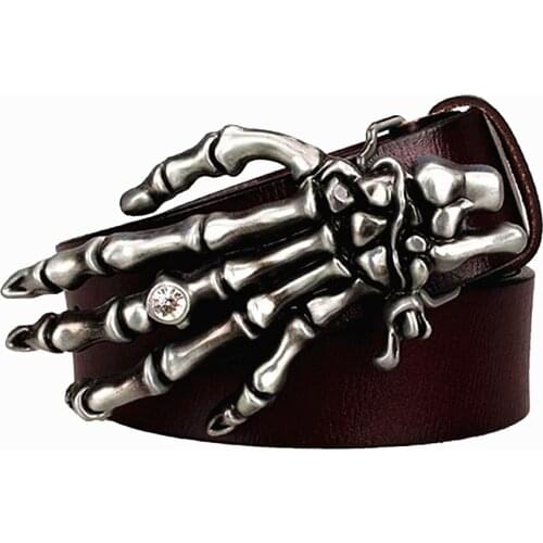 Fashion punk rock mens genuine leather belt for women real leather belt Skull Claw metal gift for man Jeans belt Devil hand
