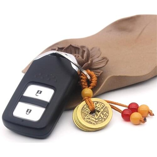 Handmade Rope Lucky Feng Shui Hanging Vintage Brass Money Bag Keychain Pendant Jewelry Ancient Five Emperors Coins Car Key Chain