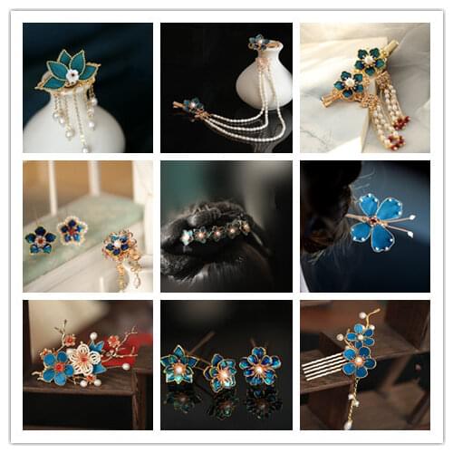 Blue flower hairpins headdress Hair crown haircomb accessories украшение для волос fermagli capelli bambina hair clips