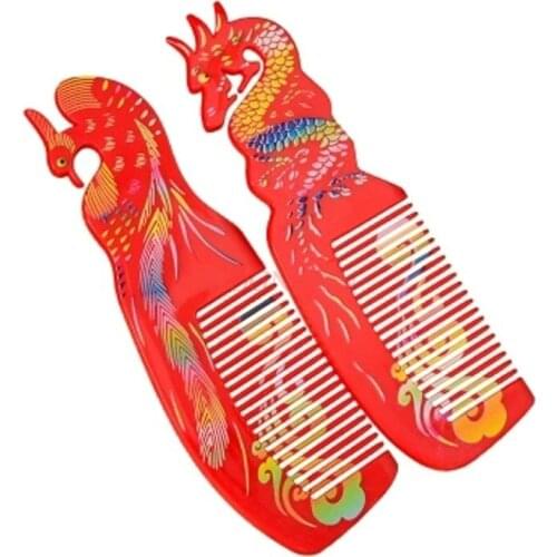 Wedding Comb Red Pair Combs Plastic Dragon And Phoenix Hairbrush A Bride Dowry Supplies Festive Marry Straight Hairdressing Sale