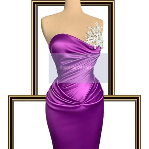 Bright Purple Mermaid Evening Dress Floor-Length Sleeveless Applique Beaded Crystals Pageant Dress Saudi Arabia 2020 Dubai