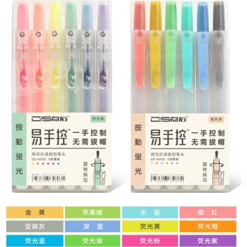 Yoofun 6 Colors/Set Morandi Fluorescent Pen Highquality Cute Creativity Highlighter DIY Journal Pens Kawaii Graffiti Supplies