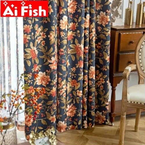 American Pastoral Large Floral Hand-Painted Printing Curtains For Living Room Bedroom Voile Tulle Window Treatments Panel Drapes
