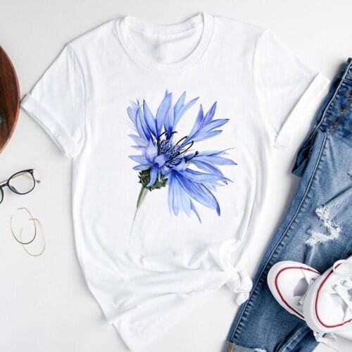 Women Graphic Cartoon Floral Mujer Camisetas Flower Short Sleeve Summer Fashion Print Female Clothes Tops Tees Tshirt T-Shirt