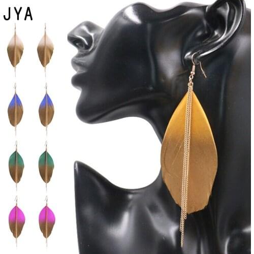 Cpop Long Multicolor Nature Feather Earrings for Women New Fashion Simple Statement Earrings Jewelry Lady Eardrop Wholesale 2019