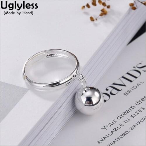 Uglyless Real 925 Sterling Silver Glossy Finger Rings for Women Lovely Ball Charms Open Ring Simple Fashion Fine Jewelry Bijoux