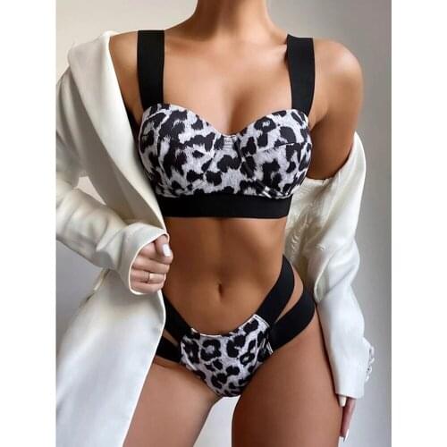 Swimsuit European and American sexy split swimsuit color matching leopard print Underwear women sexy burkini muslim swimwear