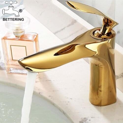 Gold Faucet Brass Wash Basin Faucet Basin Mixer Bathroom Vanity Mixer Cold and Hot Water Mixer Faucet for bathroom Bathroom Sink