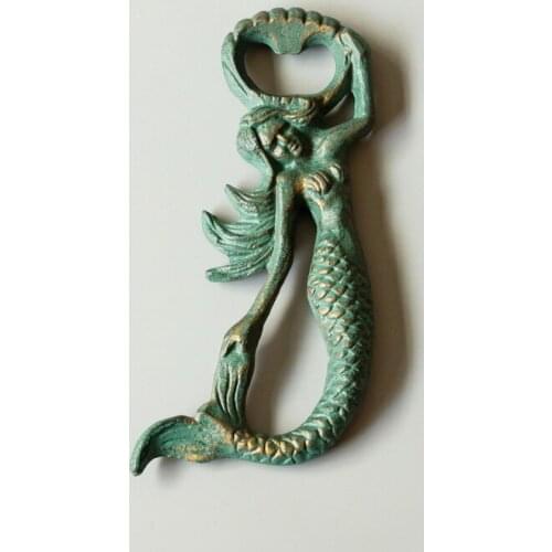 Gold Green Mermaid Cast Iron Bottle Opener European Vintage Home Kitchen Hand Held Metal Beer Bottle Opener Small Heavy Opener