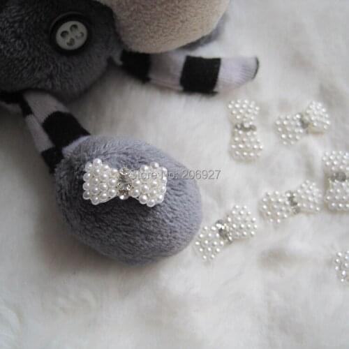 MD-14 10pcs Fancy White Pearl and Crystal Rhinestone Silver Bow Metal Charms Metal Deco Charms Nail Art