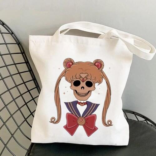 2021 Shopper Meow Sailor Skull Kawaii Bag Harajuku women Shopping Bag Canvas Shopper Bag girl handbag Tote Bag Shoulder Lady Bag