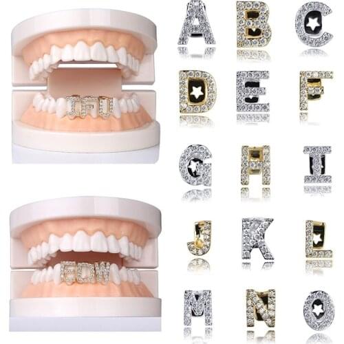 26 Letter AAA Cubic Zirconia Tooth Teeth Dental Grills Hip Hop Jewelry Accessories Iced Out Grills Unisex Body Statement Jewelry
