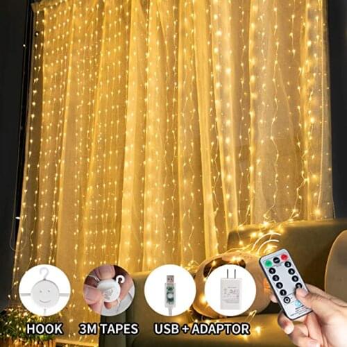 3M String Lights Window Curtain Icicle Fairy Lights USB Power Remote Control For New Year Garland Christmas Decorations Bedroom