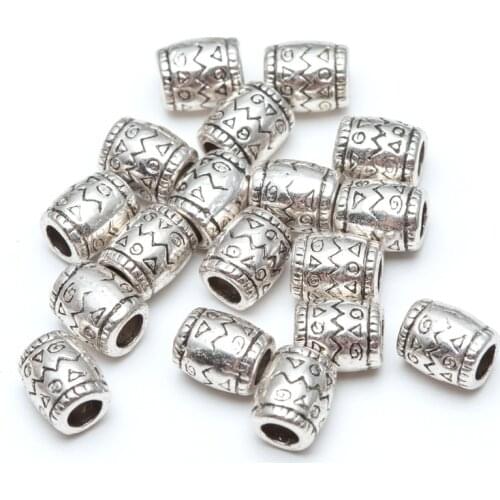 30pcs Retro Silver Tone Big Hole Loose Spacer Metal Zinc Alloy Tube Beads For Diy Bracelet Wholesale Accessories For Needlework