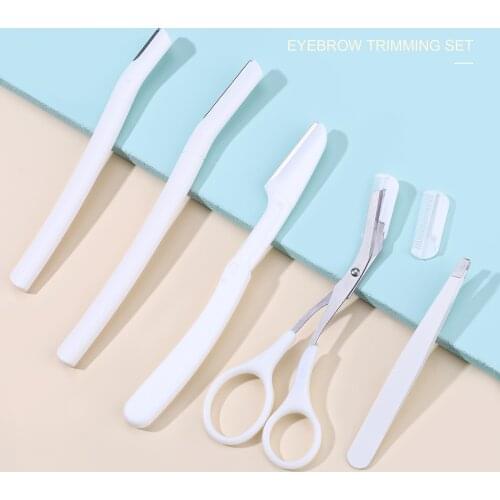 6pcs/set Eyebrow Set Trimmer Razor Kit Stainless Eyebrow Scissors Eyebrow Comb for Face Tweezers Makeup Tools Beauty Best Gift