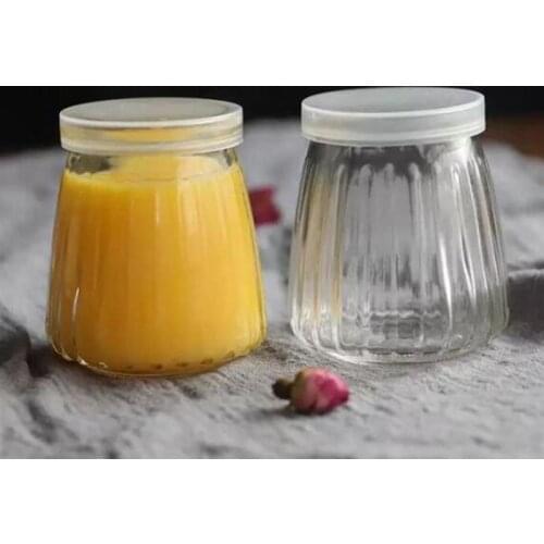 8pcs Vertical Striped Pudding Bottles Heat-Resistant Glass Jelly Yogurt Jar Containers Milk Cup With Lid (200/150/130/100ml)