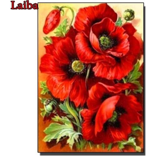 Diamond Painting 5D DIY Paintings Decoration Diamond poppy Flower Cross Stitch Home Decor Diamond Embroidery Mosaic Free tools