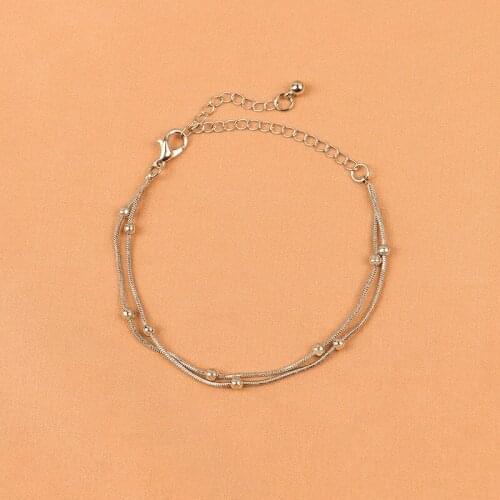 Silver Color Double Layers Round Beads Charm Bracelets & Bangle For Women Elegant Link Chain Wedding Jewelry