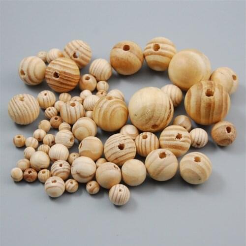 8 10 12 16 20 25mm DIY Natural Wood Beads Loose Round Unfinished Pine Wooden Stripe Spacer Beads Bracelets Jewelry Findings