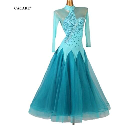 CACARE Ballroom Dance Competition Dresses Waltz Dress Standard Dance Dresses Latin Customize D0720 Mesh Sleeve Big Sheer Hem