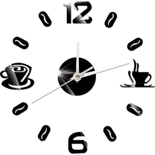 Digital Number Coffee Cup DIY Clock Acrylic Sticker Self-adhensive Quartz Mute 3D Wall Clock Kitchen Home Decor Wall Clock