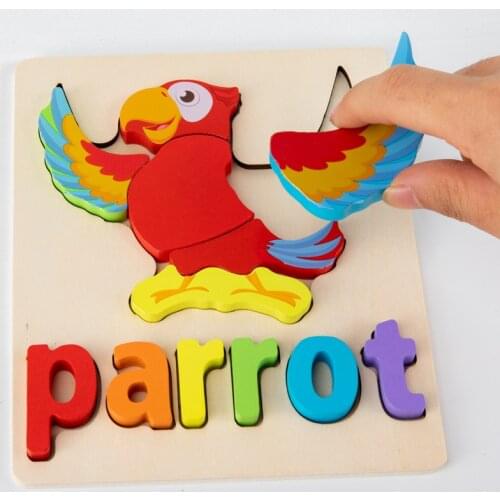 Kids Montessori Spell Word Game Wooden Toy Early Learning Jigsaw Letter Alphabet 3D Puzzle Baby Educational Toys For Children