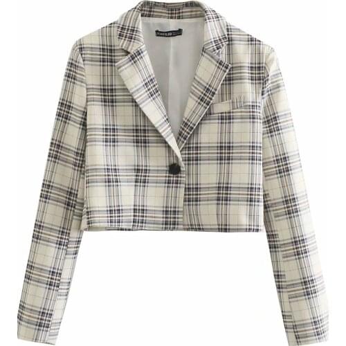 Suits 2021 Women Spring Retro Commute Lattice Long Sleeve A Buckle Top suit Jacket Fashion Ladies Coat Chic Female Outerwear