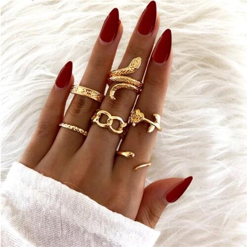 Bohemian Gold Color Snake Rings Set 2021 New Geometric Chain Metal Rose Knuckle Rings Female Finger Ring Jewelry