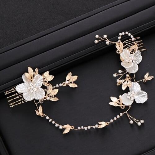New Retro Leaf Flower Headband Pearl Crystal Wedding Hair Accessories Headband Ladies Headdress Bride Hair Accessories Handmade