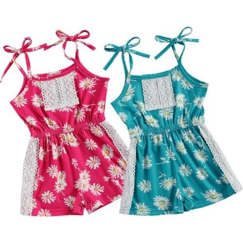 0-6Y Toddler Baby Girl Sweet Romper Lace Floral Print Sleeveless Tunic Jumpsuit Playsuit Shorts Summer One Piece 2021