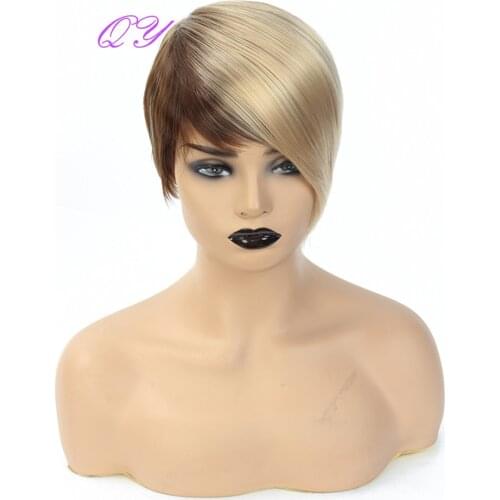 Synthetic Natural Straight Short Hair Wigs Brown Ombre Blonde Wig for Women Smooth Hair Womens Headband Fashion Cosplay Wig