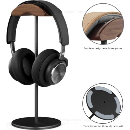Headset Stand Walnut Wood & Aluminium Alloy Gaming Headset Holder with Solid Heavy Base for All Headphone Sizes