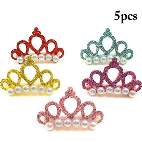 Lovely 5Pcs Pet Hair Clip Faux Pearl Crown Shape Dog Hair Clip Pet Dog Hair Clips Grooming Clothing Accessories Pet Dog Dress Up