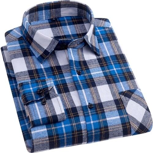 AOLIWEN brand men Oxford cloth anti wrinkle plaid classic long sleeve shirts for men 100%cotton Comfortable casual slim shirts