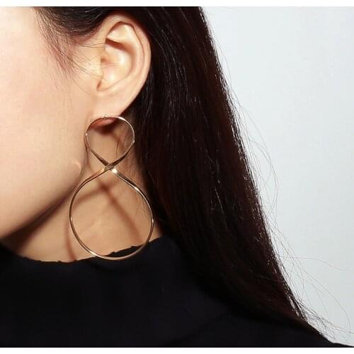 Abayabay Earring Big 8 Shaped Women Cute Stud Hoop Earrings Girls Yellow Gold Color Lovers Hyperbole Jewelry Kolczyki Pendientes