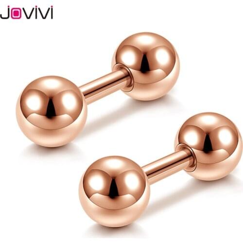 Jovivi Stainless Steel Barbell Helix Tragus Ball Ear Studs Rose Gold Stud Earring 4mm-6mm Ball Ear Piercing Jewelry 14Ga/16Ga