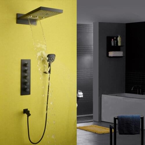 DULABRAHE Thermostatic Bathroom Shower Faucet Set Bathtub Mixer Tap Concealed Shower System Bath Waterfall Rain Shower Head
