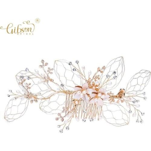 Wedding Bridal Leaf Hair Accessories Freshwater Pearl Boho Hair Comb Inspired Headpiece Side Combs Bobby Pin