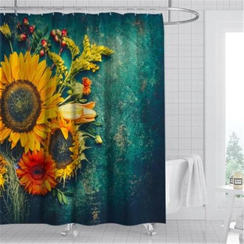 Sunflower Printed Small Fresh Shower Curtains Bathroom Curtain Frabic Waterproof Polyester Bathroom Curtain with Hooks