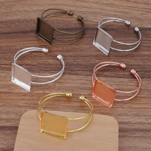 10pcs Women Open Bangle Settings with Inner 25mm Square Deep Wall Bezel tray Cameo Base Punk cuff Bracelet Bangle DIY Findings